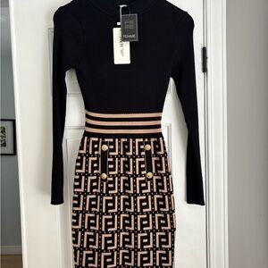 Black and Tan Patterned Dress
